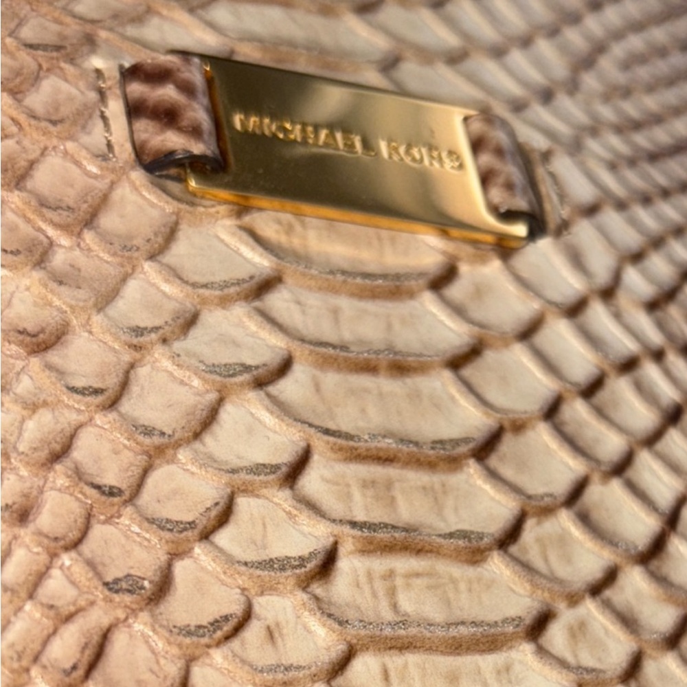 Michael Kors Gia taupe embossed satchel handbag bag with gold glitter - Picture 2 of 8